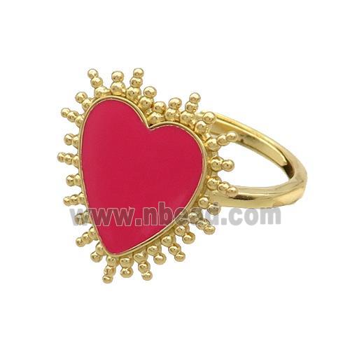 Copper Rings Heart Red Enamel Adjustable Gold Plated