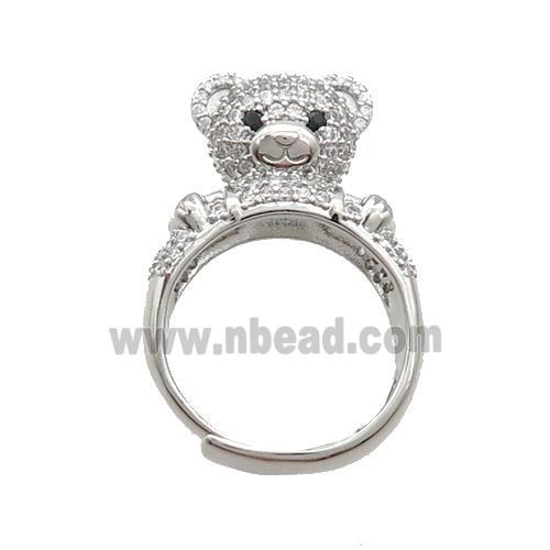 Copper Bear Rings Pave Zircon Adjustable Platinum Plated