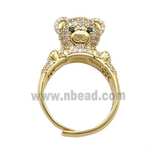 Copper Bear Rings Pave Zircon Adjustable Gold Plated