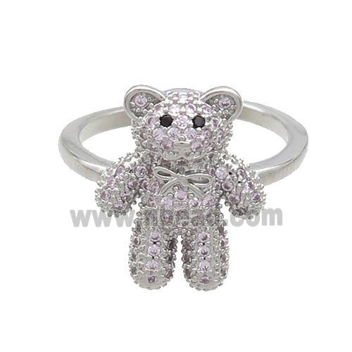 Copper Bear Rings Pave Pink Zircon Platinum Plated