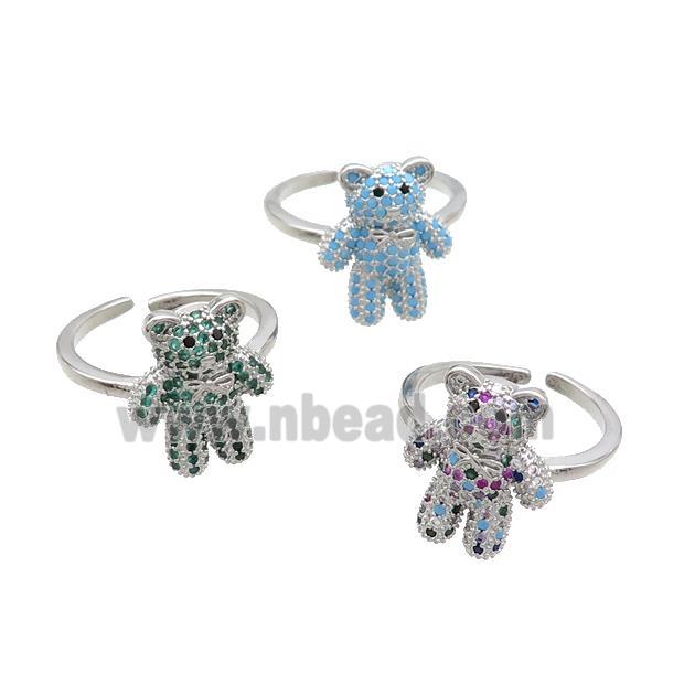 Copper Bear Rings Pave Zircon Platinum Plated Mixed