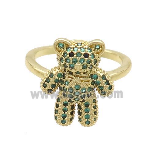 Copper Bear Rings Pave Green Zircon Gold Plated