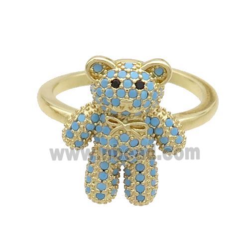 Copper Bear Rings Pave Turqblue Zircon Gold Plated