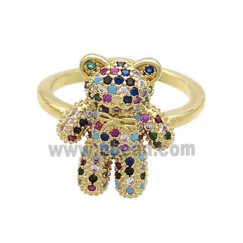 Copper Bear Rings Pave Multicolor Zircon Gold Plated
