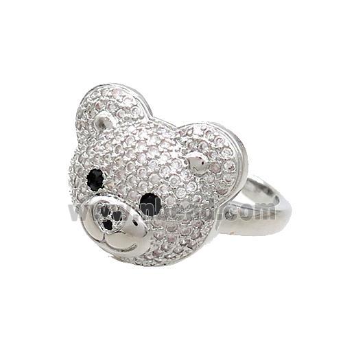 Copper Bear Rings Pave Zircon Platinum Plated