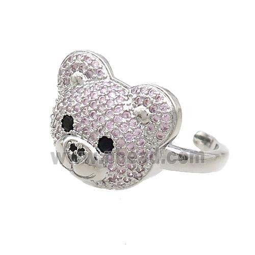Copper Bear Rings Pave Pink Zircon Platinum Plated