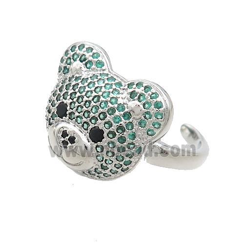 Copper Bear Rings Pave Green Zircon Platinum Plated
