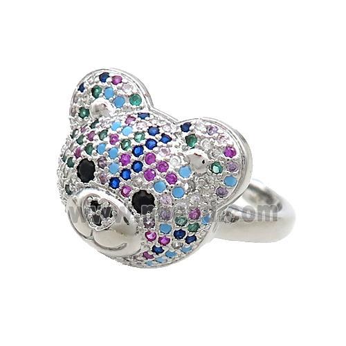 Copper Bear Rings Pave Multicolor Zircon Platinum Plated