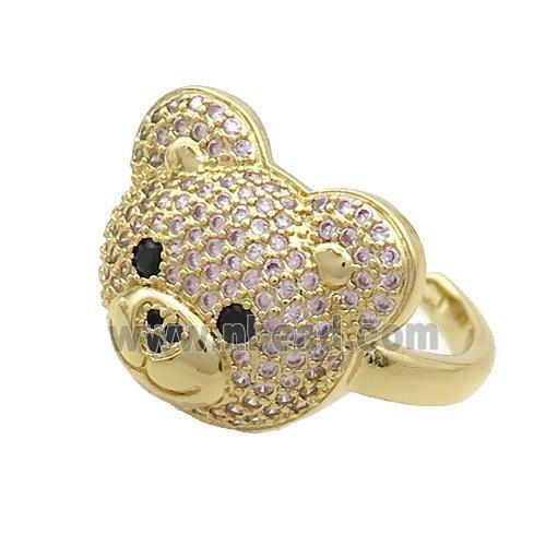 Copper Bear Rings Pave Pink Zircon Gold Plated
