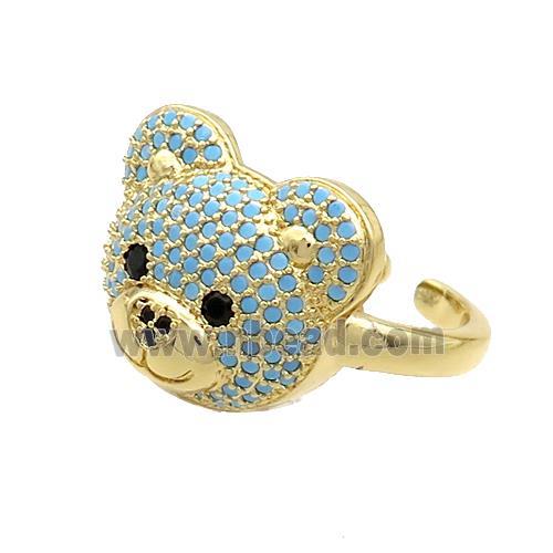 Copper Bear Rings Pave Turqblue Zircon Gold Plated