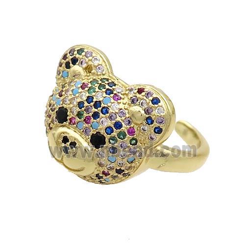 Copper Bear Rings Pave Multicolor Zircon Gold Plated