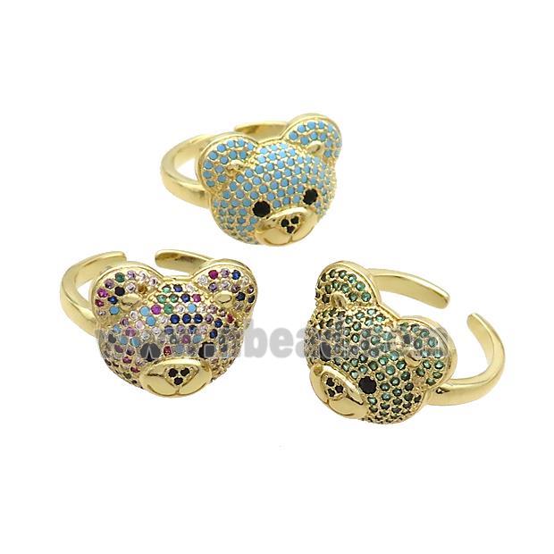 Copper Bear Rings Pave Zircon Gold Plated Mixed