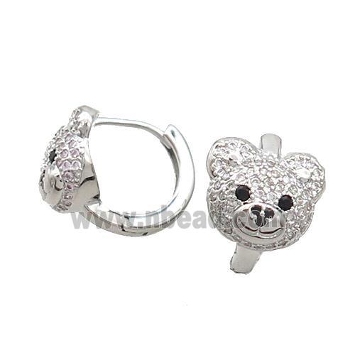 Copper Hoop Earring Pave Pink Zircon Bear Platinum Plated