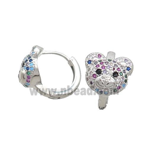 Copper Hoop Earring Pave Multicolor Zircon Bear Platinum Plated