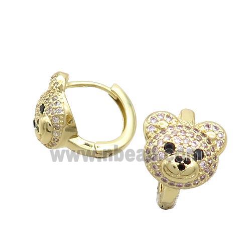 Copper Hoop Earring Pave Pink Zircon Bear Gold Plated