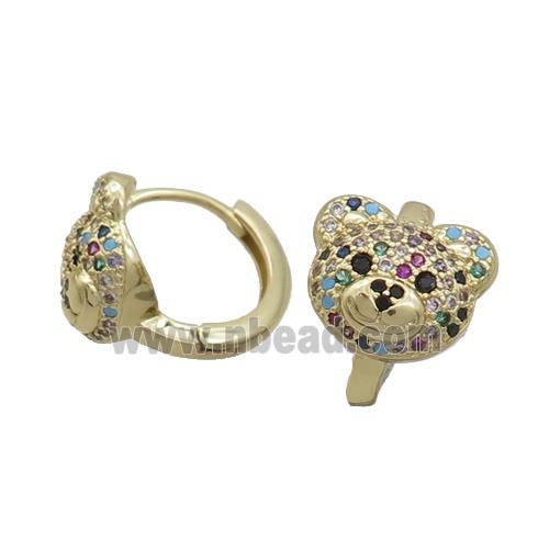 Copper Hoop Earring Pave Multicolor Zircon Bear Gold Plated
