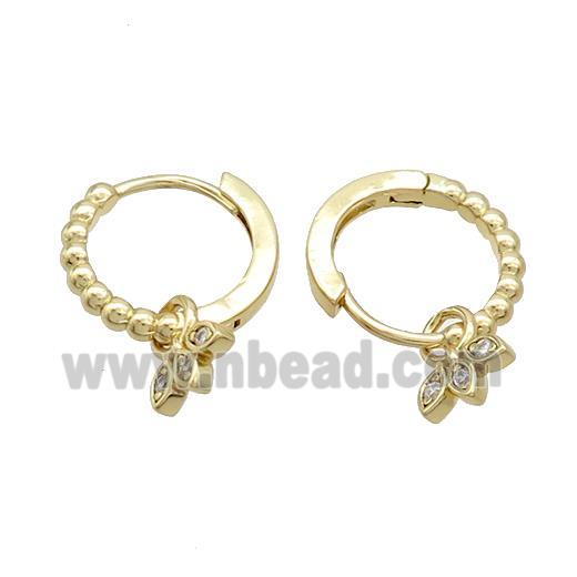 Copper Hoop Earring Pave Zircon Leaf Gold Plated