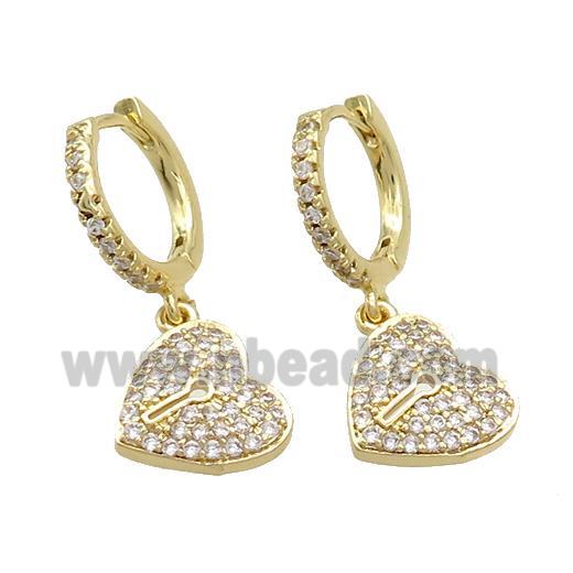 Copper Hoop Earring Pave Zircon Heart Gold Plated