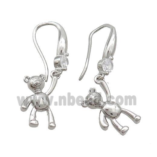 Copper Hook Earrings Pave Zircon Bear Platinum Plated