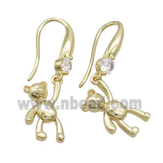 Copper Hook Earrings Pave Zircon Bear Gold Plated