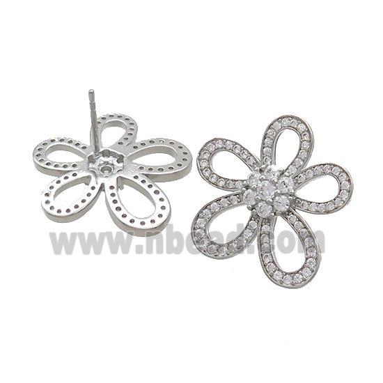 Copper Stud Earrings Pave Zircon Knot Platinum Plated