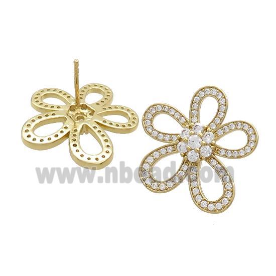 Copper Stud Earrings Pave Zircon Knot Gold Plated