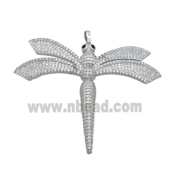 Copper Dragonfly Pendant Pave Zircon Platinum Plated