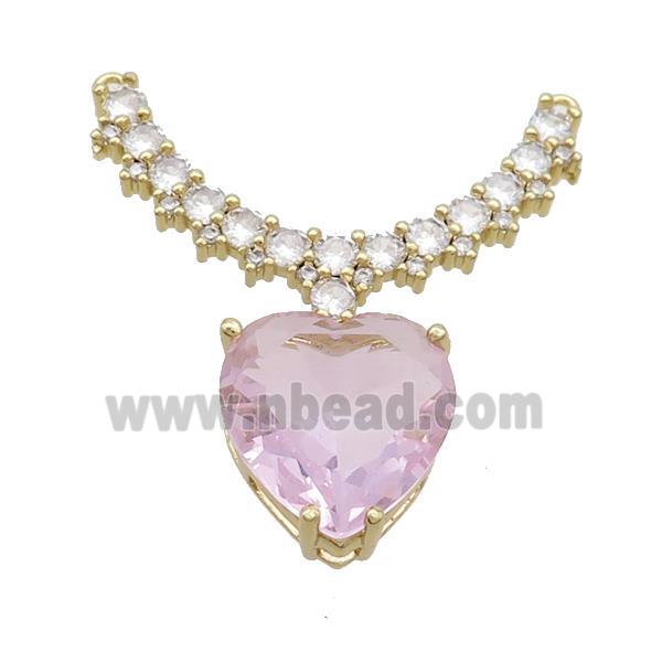 Copper Pendant Pave Pink Crystal Glass Heart 2loops Gold Plated