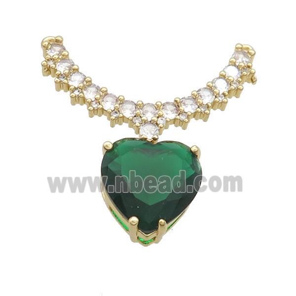 Copper Pendant Pave Green Crystal Glass Heart 2loops Gold Plated