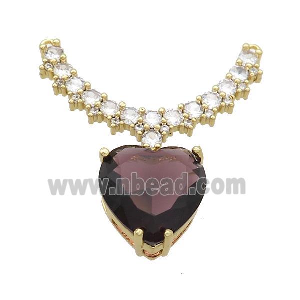 Copper Pendant Pave Purple Crystal Glass Heart 2loops Gold Plated