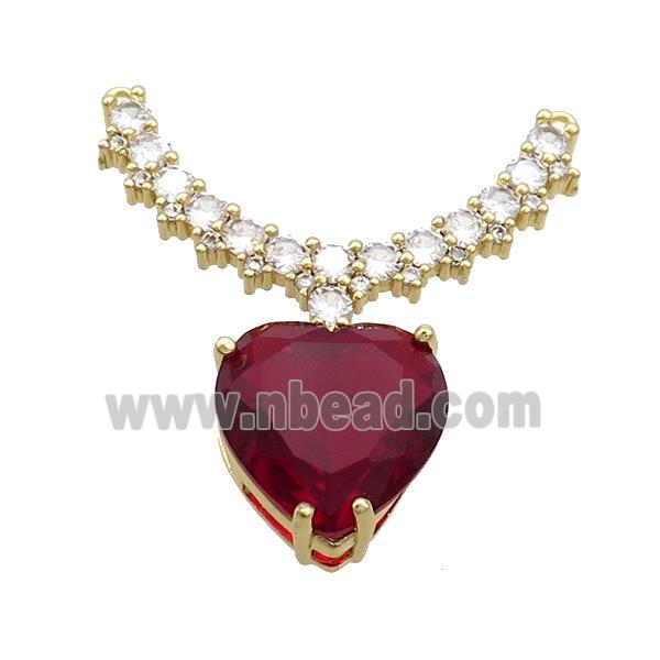 Copper Pendant Pave Red Crystal Glass Heart 2loops Gold Plated