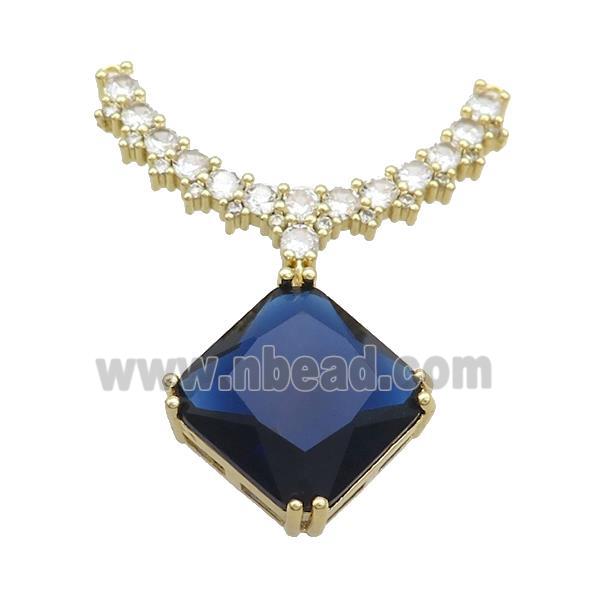 Copper Pendant Pave Blue Crystal Glass Square 2loops Gold Plated