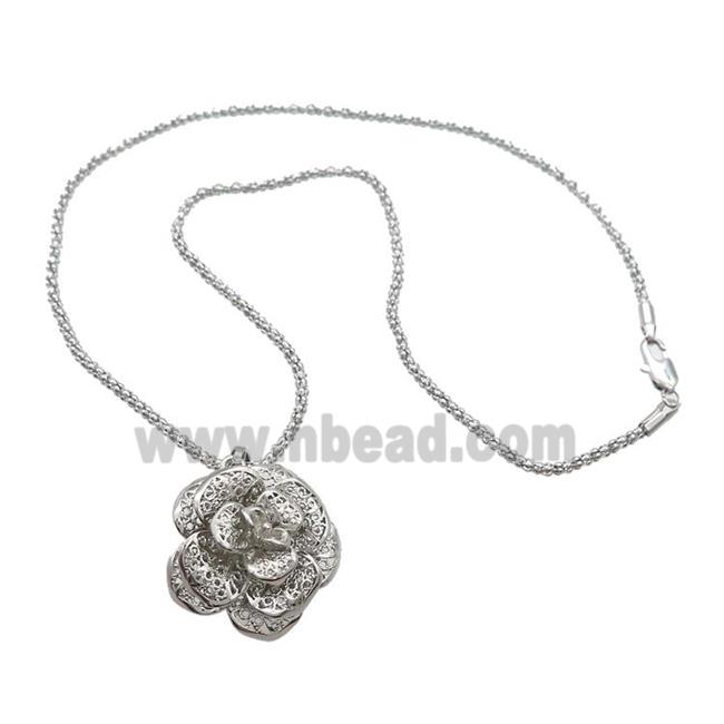 Copper Necklace Flower Platinum Plated