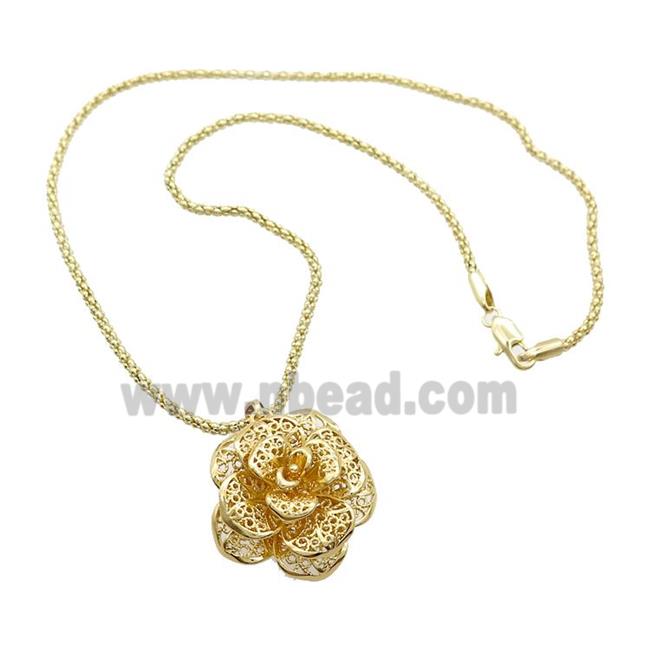 Copper Necklace Flower Gold Plated