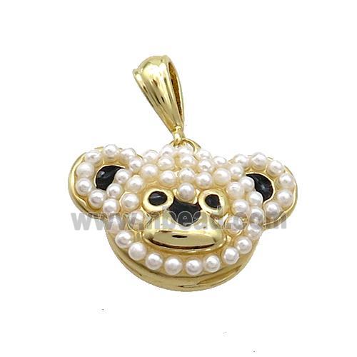 Copper BearHead Pendant Pave Pearlized Resin Gold Plated