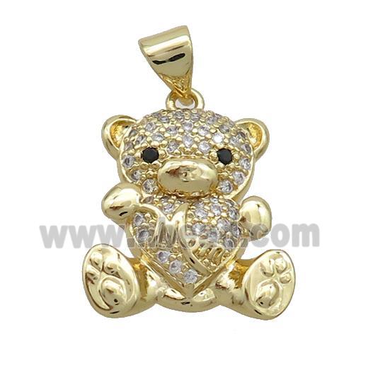 Copper Bear Pendant Pave Zircon Heart Mom Gold Plated