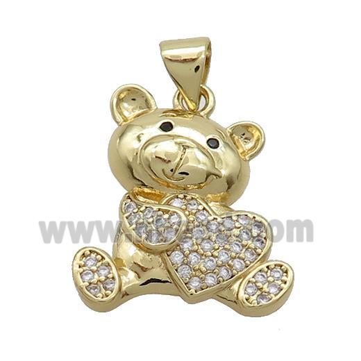 Copper Bear Pendant Pave Zircon Heart Gold Plated
