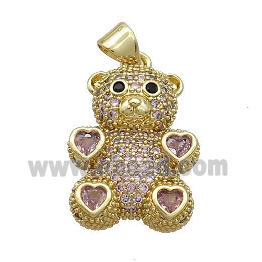 Copper Bear Pendant Pave Pink Zircon Gold Plated