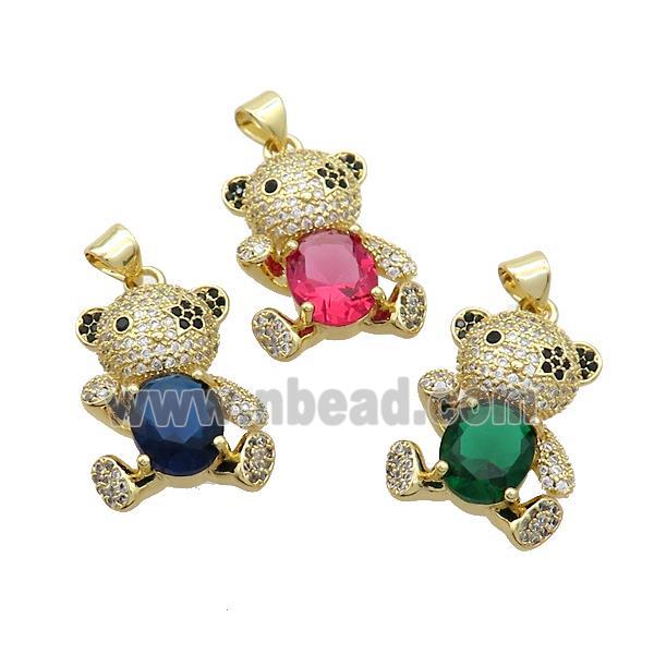 Copper Bear Pendant Pave Zircon Gold Plated Mixed
