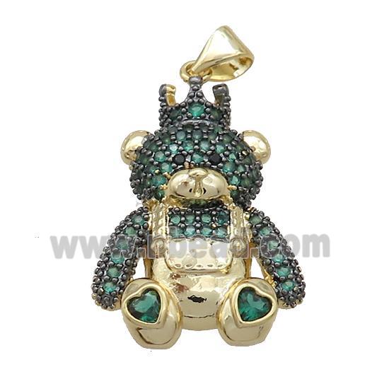 Copper Bear Pendant Pave Green Zircon Gold Plated