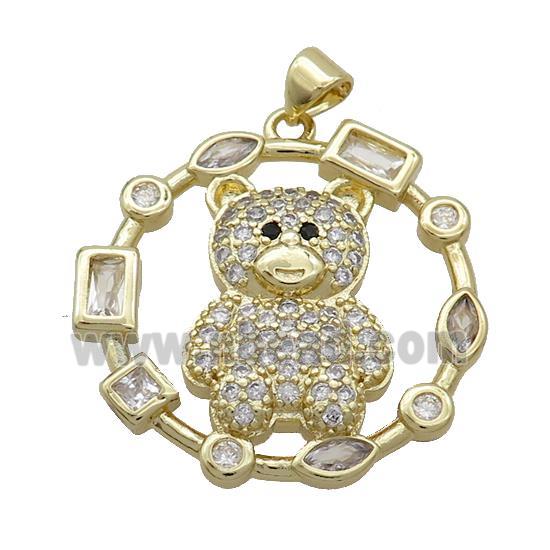Copper Bear Pendant Pave Zircon Circle Gold Plated