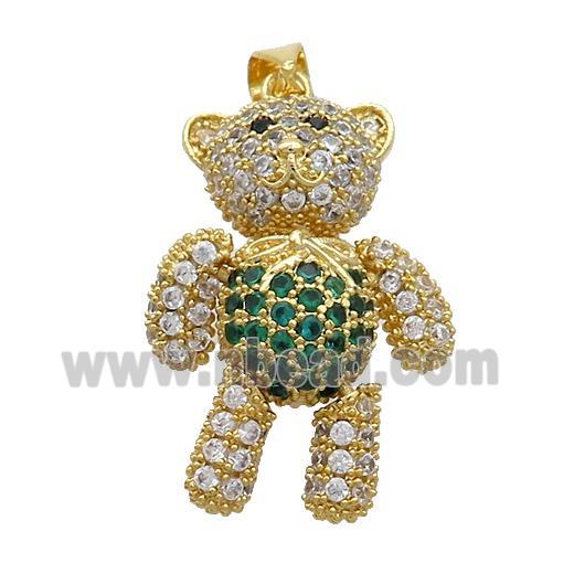 Copper Bear Pendant Pave Zircon Green Gold Plated