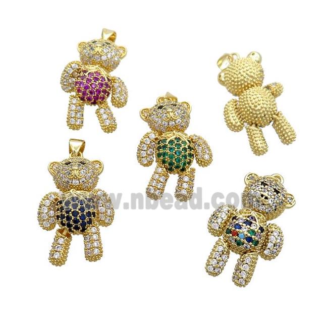 Copper Bear Pendant Pave Zircon Gold Plated Mixed