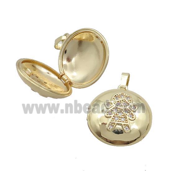 Copper Locket Pendant Pave Zircon Coin Circle Girl Gold Plated