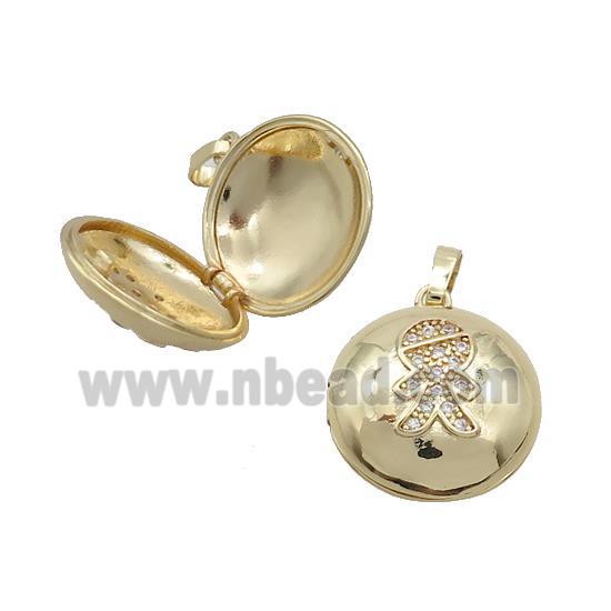 Copper Locket Pendant Pave Zircon Coin Circle Boy Gold Plated