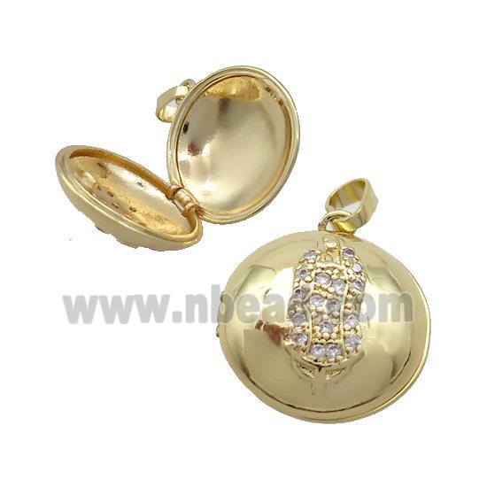 Copper Locket Pendant Pave Zircon Coin Circle Hand Gold Plated