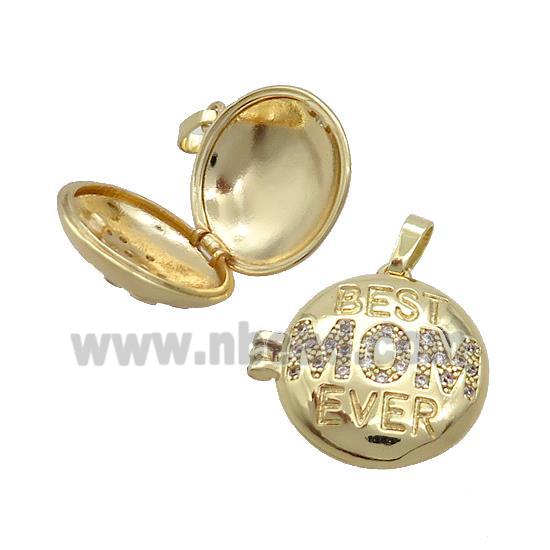 Copper Locket Pendant Pave Zircon Coin Circle MOM Gold Plated