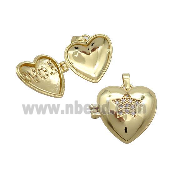 Copper Locket Pendant Pave Zircon Heart Star Gold Plated
