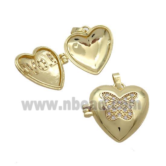 Copper Locket Pendant Pave Zircon Heart Butterfly Gold Plated