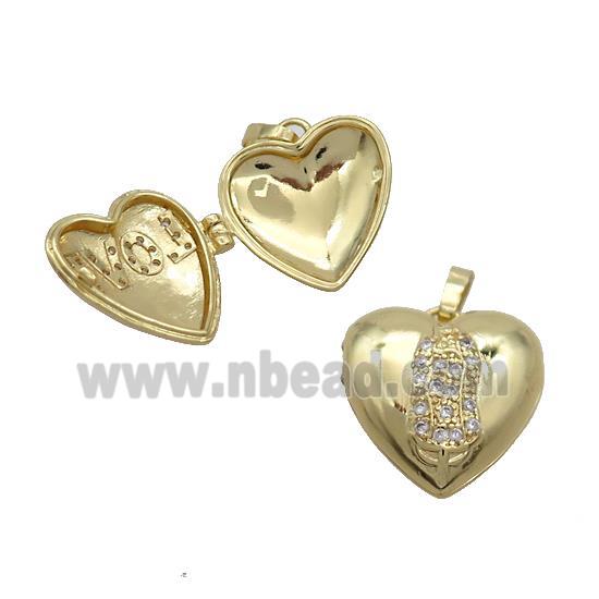 Copper Locket Pendant Pave Zircon Heart Gold Plated